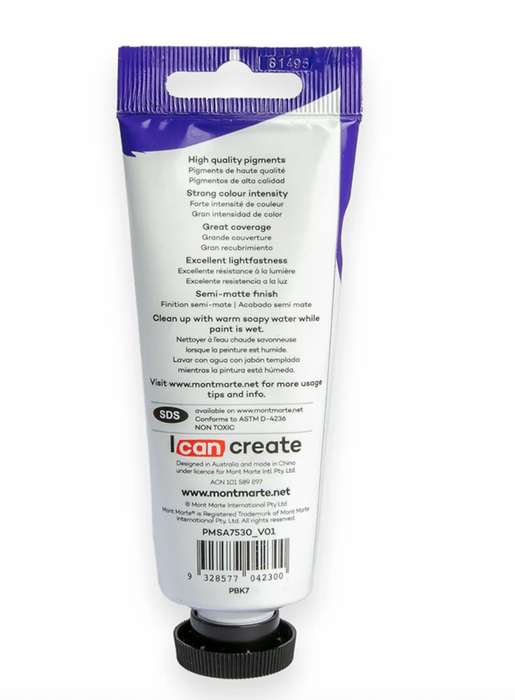 Satin Acrylic Paint Premium 75ml Tube - Lamp Black