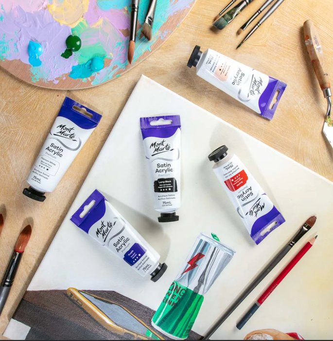 Satin Acrylic Paint Premium 75ml Tube - Lamp Black