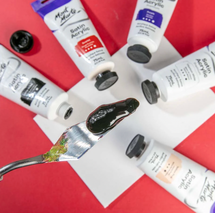 Satin Acrylic Paint Premium 75ml Tube - Lamp Black