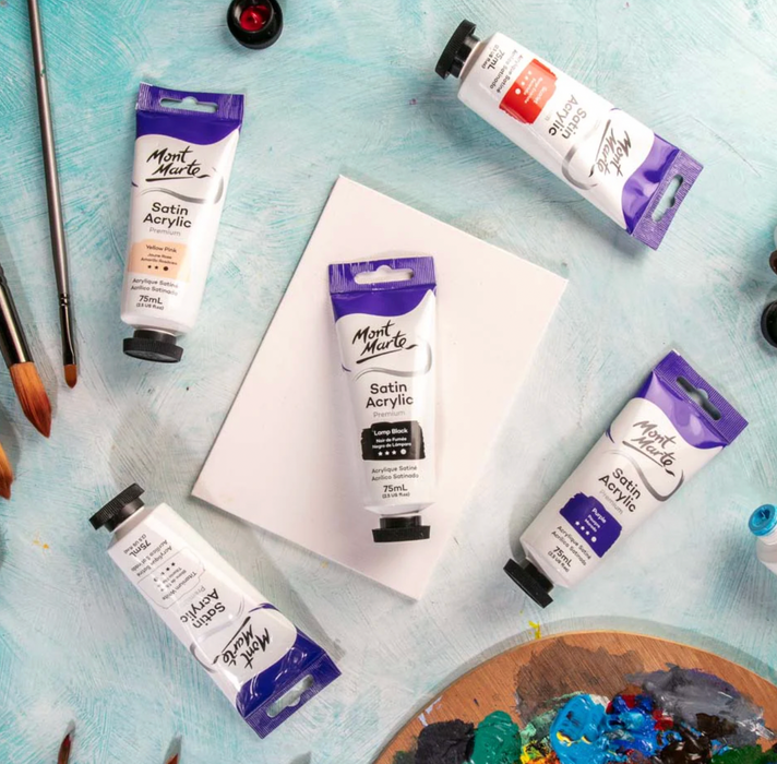 Satin Acrylic Paint Premium 75ml Tube - Lamp Black