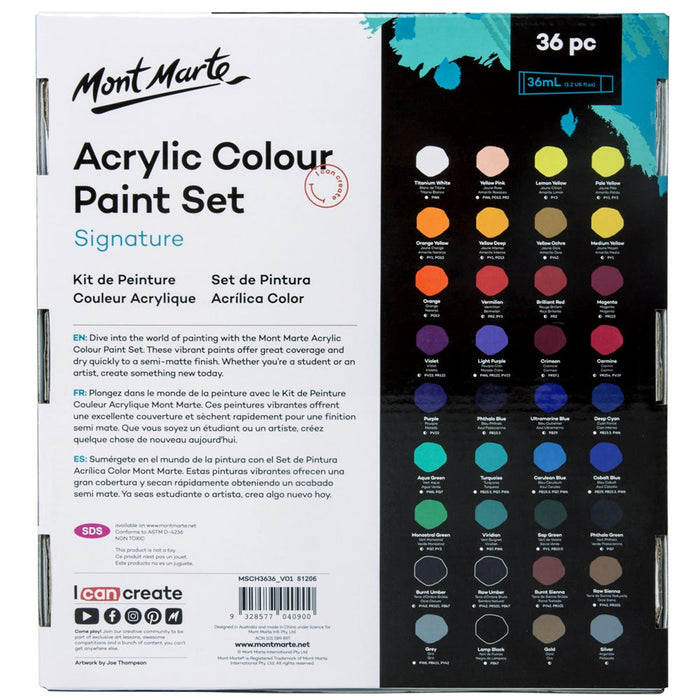 Mont Marte Acrylic Colour Paint Set 36pc x 36ml — image 2