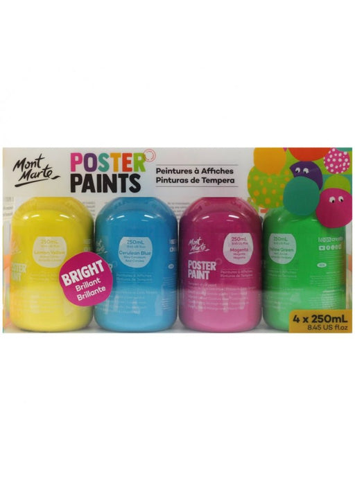 Mont Marte bright poster paint 250ml, four washable colours included in the Mini Masterpiece Kit