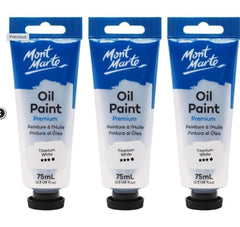 3x Mont Marte Oil Paint 75ml Tubes Titanium White | Painting Mixing Art