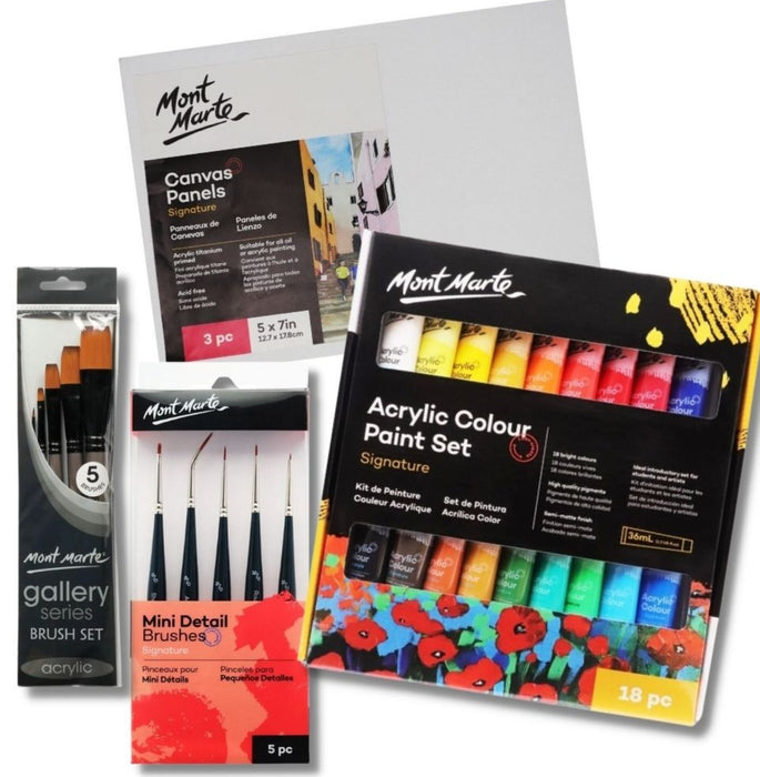 Acrylic Paint Beginner Set | Painting Starter Kit | 18 Paints 10 Brushes Canvas - Handy Mandy Craft Store