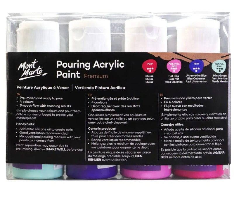 Aurora Pouring Acrylic Paint Set Premium 4pc x 60ml - Handy Mandy Craft Store