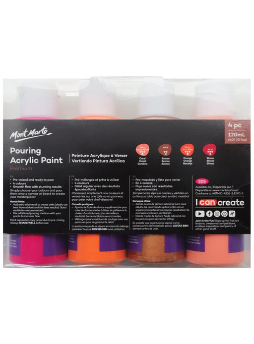 Coral Premium Pouring Acrylic Paint 120ml 4pc Set - Handy Mandy Craft Store