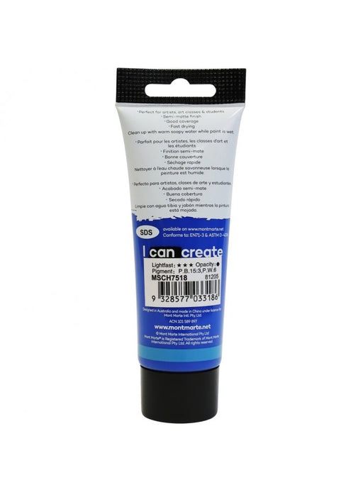 Deep Cyan Blue Studio Acrylic Paint 75ml - Handy Mandy Craft Store