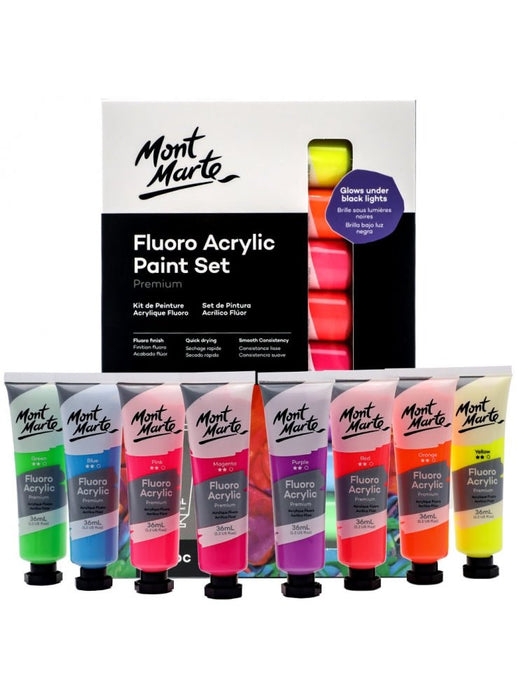 Fluoro Acrylic Paint Set Premium 8pc x 36ml - Handy Mandy Craft Store