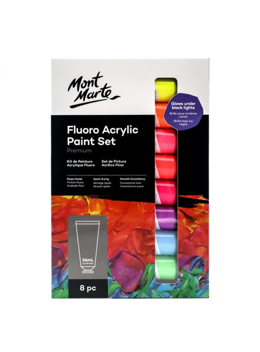 Fluoro Acrylic Paint Set Premium 8pc x 36ml - Handy Mandy Craft Store