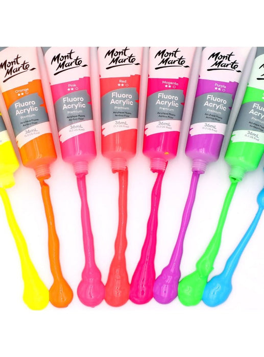 Fluoro Acrylic Paint Set Premium 8pc x 36ml - Handy Mandy Craft Store