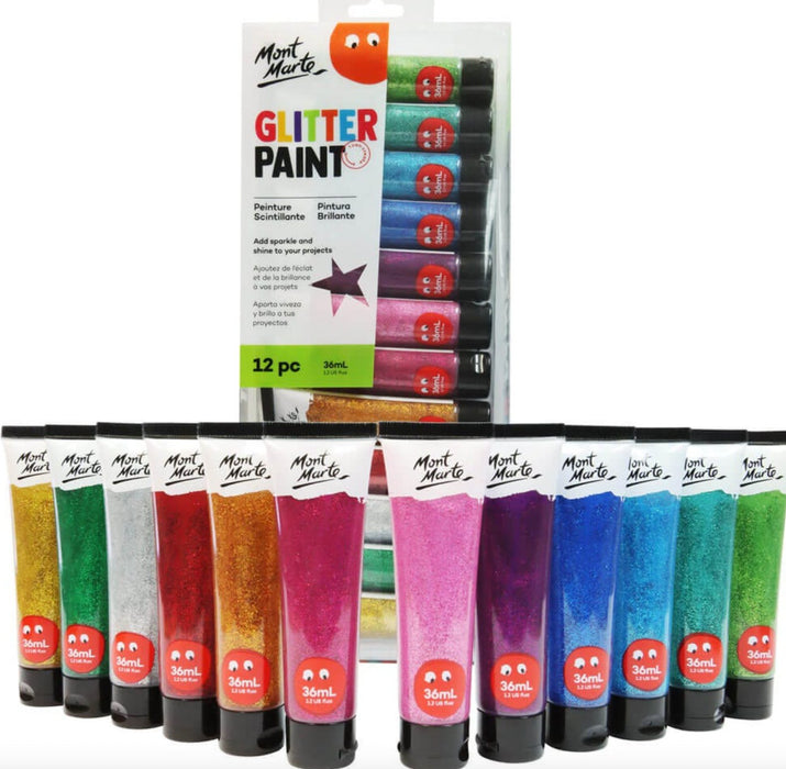 Glitter Paint 12pc x 36ml (1.2 US fl.oz) - Handy Mandy Craft Store