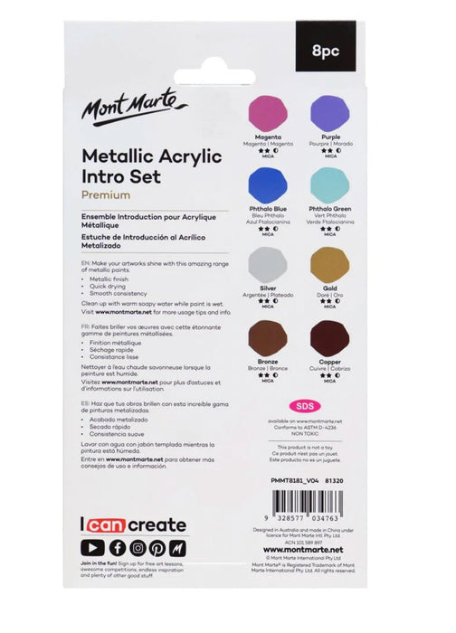 Metallic Acrylic Paint Intro Set Premium 8pc x 18ml - Handy Mandy Craft Store