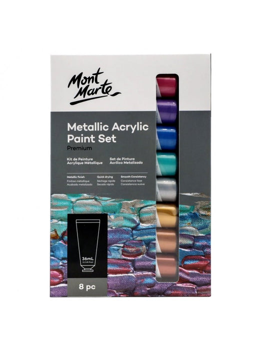 Metallic Acrylic Paint Set Premium 8pc x 36ml - Handy Mandy Craft Store