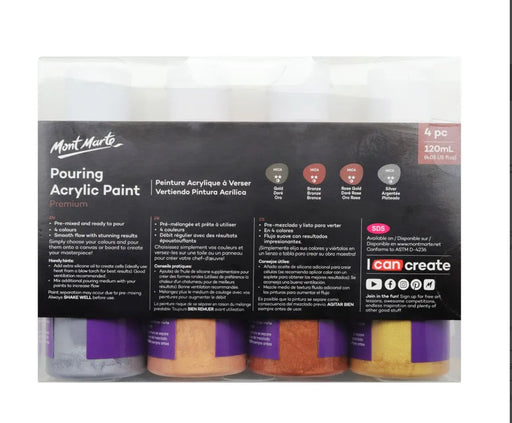 Metallic Pouring Acrylic Paint Set Premium 4pc x120ml - Handy Mandy Craft Store