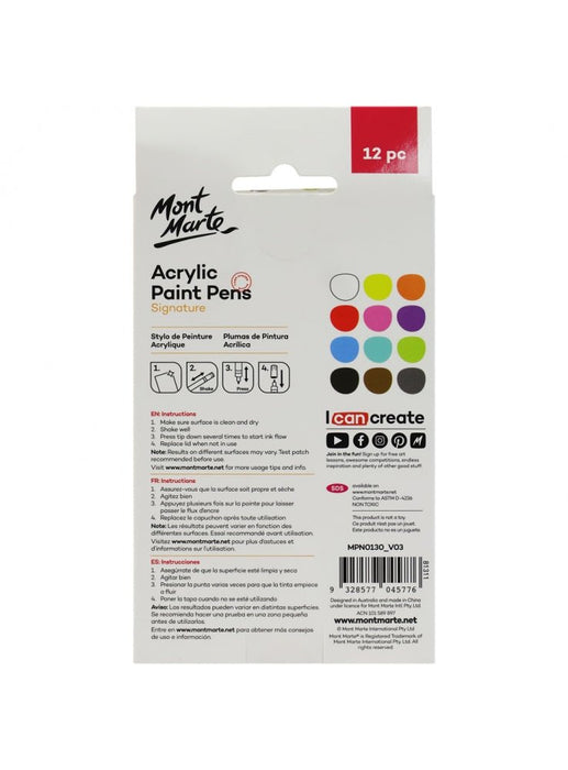 Mont Marte Acrylic Paint Pens Broad Tip 12pc - Handy Mandy Craft Store