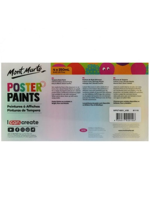 Mont Marte Bright Poster Paint 250ml 4pce - Handy Mandy Craft Store