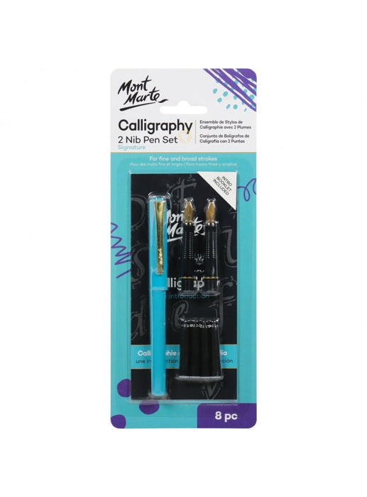 Mont Marte Calligraphy 2 Nib Pen Set 8pc - Handy Mandy Craft Store
