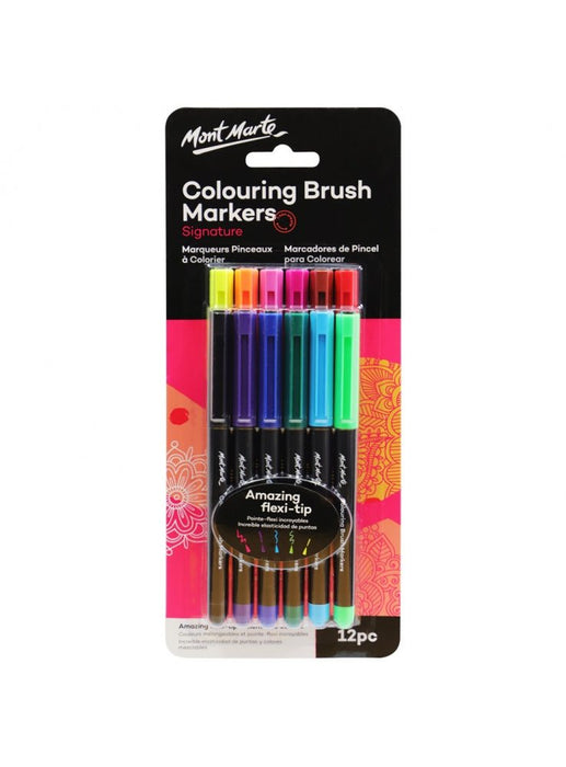 Mont Marte Colouring Brush Markers 12pc - Handy Mandy Craft Store