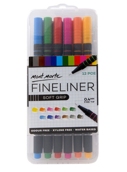 Mont Marte Fineliner Marker Soft Grip 12pce - Handy Mandy Craft Store