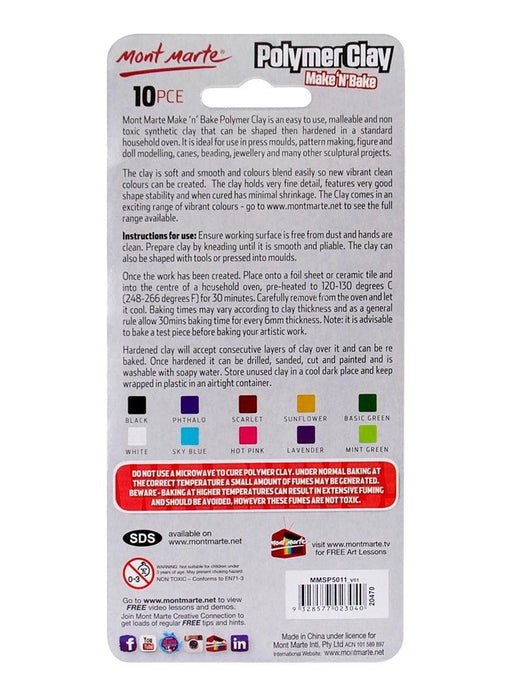 Mont Marte Make n Bake Polymer Clay 10pc - Handy Mandy Craft Store