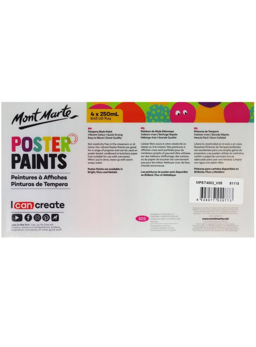 Mont Marte Metallic Poster Paint 250ml 4pce - Handy Mandy Craft Store