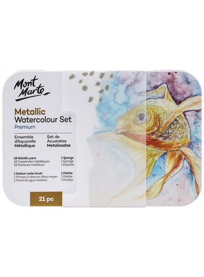 Mont Marte Metallic Watercolour Cake Set 21pc — Premium Tin