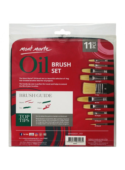 Mont Marte Oil Hog Bristle Brush Set in Wallet 11pce - Handy Mandy Craft Store