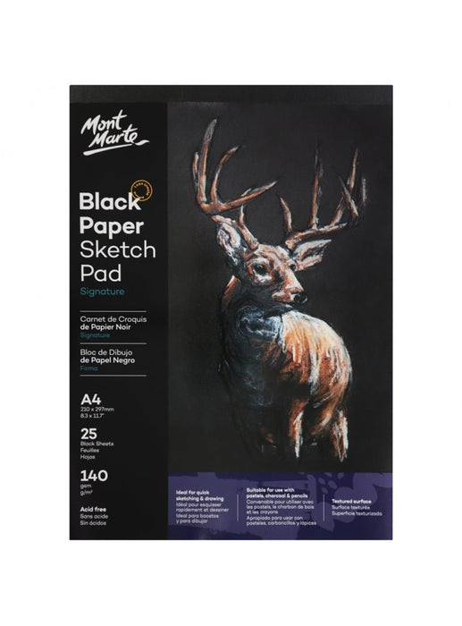 Mont Marte Signature Black Paper Sketch Pad 140gsm A4 25 Sheet - Handy Mandy Craft Store