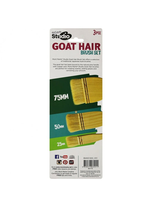 Mont Marte Studio Goat Hair Brush Set 3pce - Handy Mandy Craft Store