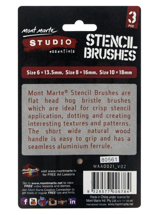 Mont Marte Studio Stencil Brushes Pkt 3 - Handy Mandy Craft Store