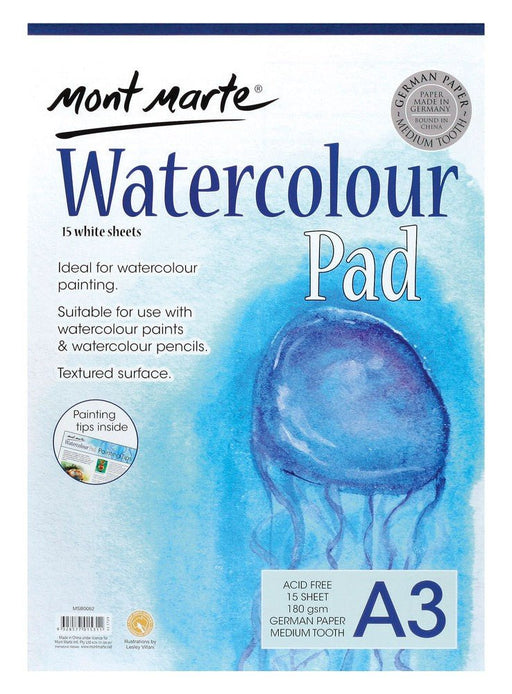 Mont Marte Watercolour Pad German Paper A3 180gsm 15sht - Handy Mandy Craft Store