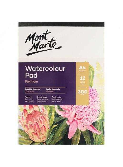 Mont Marte Watercolour Pad German Paper A4 300gsm 12sht - Handy Mandy Craft Store