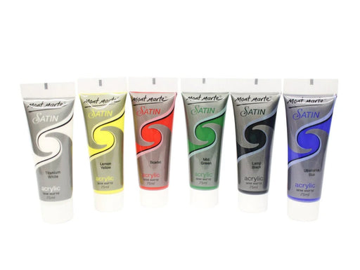 Satin Acrylic Primary Set - 6 x 75ml Tubes for Vibrant Artwork - Handy Mandy Craft Store