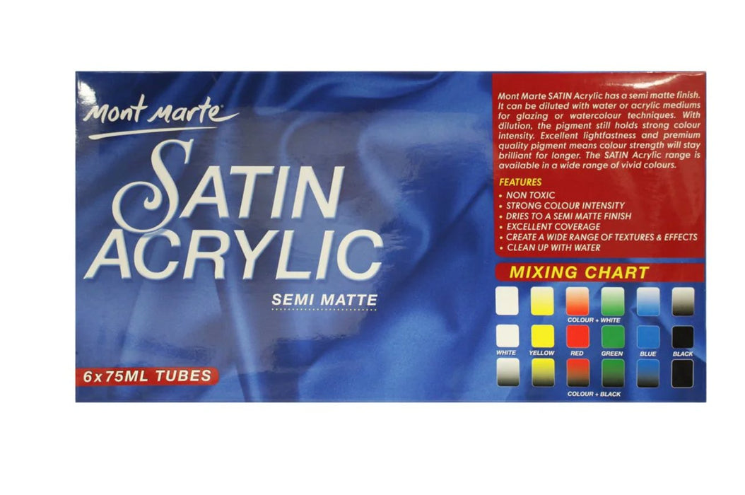 Satin Acrylic Primary Set - 6 x 75ml Tubes for Vibrant Artwork - Handy Mandy Craft Store