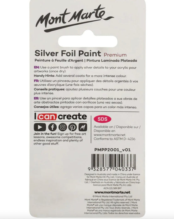 Silver Foil Paint Premium 20ml - Handy Mandy Craft Store