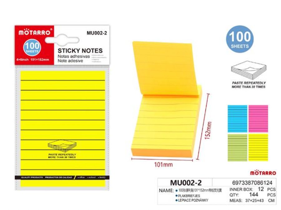 Sticky Notes Rulled 101x152mm 100 Sheets - Handy Mandy Craft Store