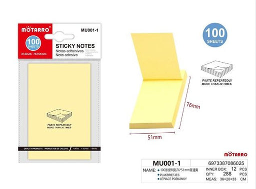 Sticky post it notes 76x51mm 100 Sheets - Handy Mandy Craft Store